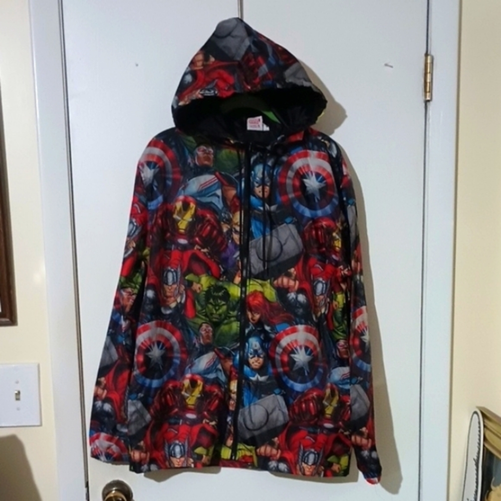 Men's Marvel Avenger's Lightweight Windbreaker Full Zip-up Print All Over Medium